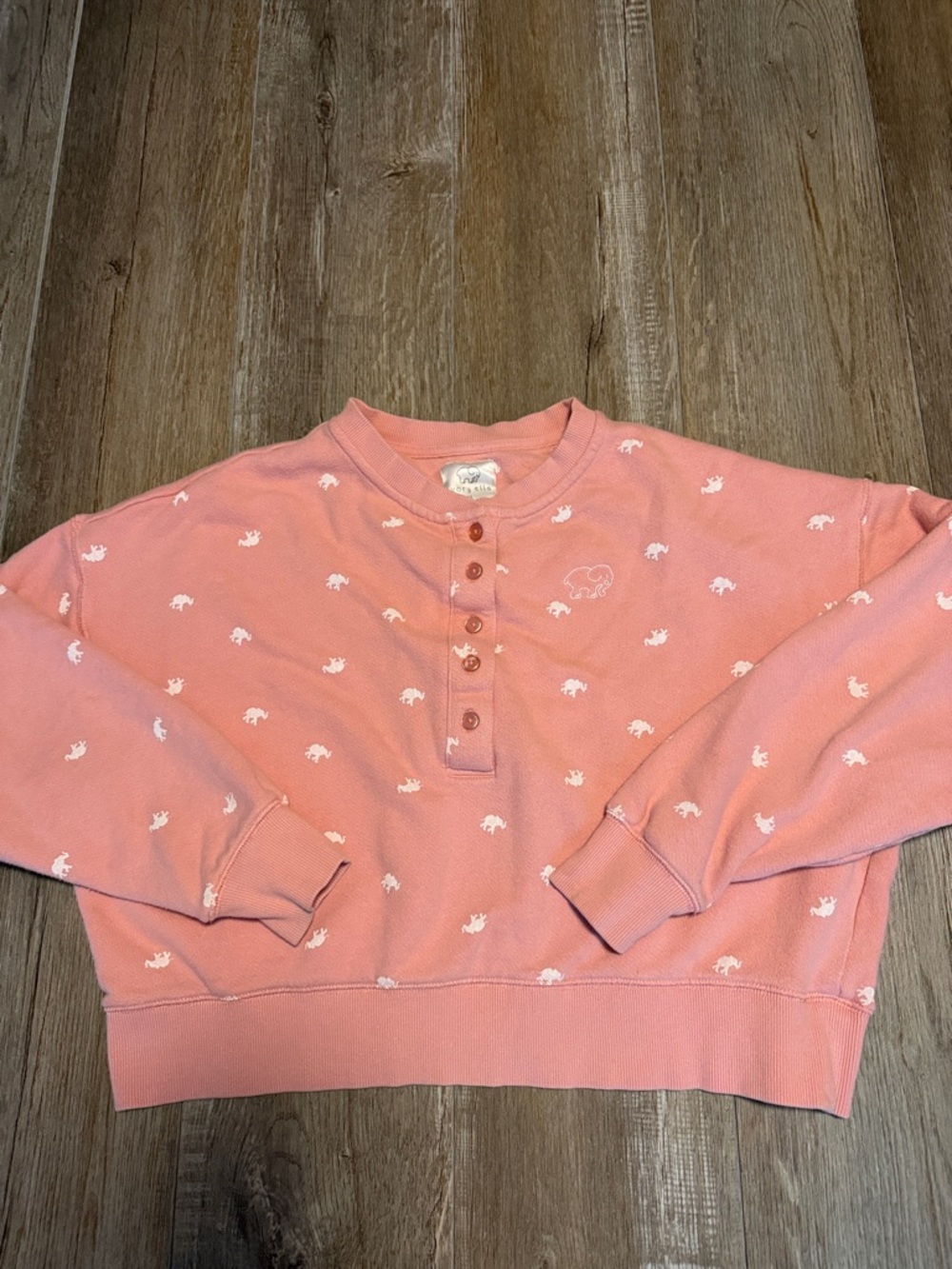 ivory ella Coral Pink Cropped Sweatshirt with White Elephant Embroidery